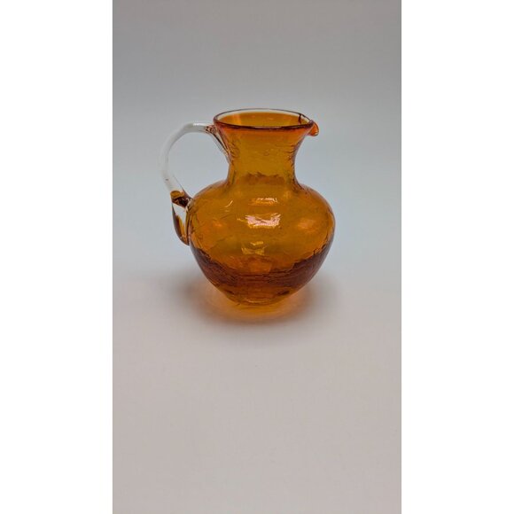 Orange Crackle Glass Pitcher Clear Handle Decorative Vase Glass Home Decor - Picture 5 of 8